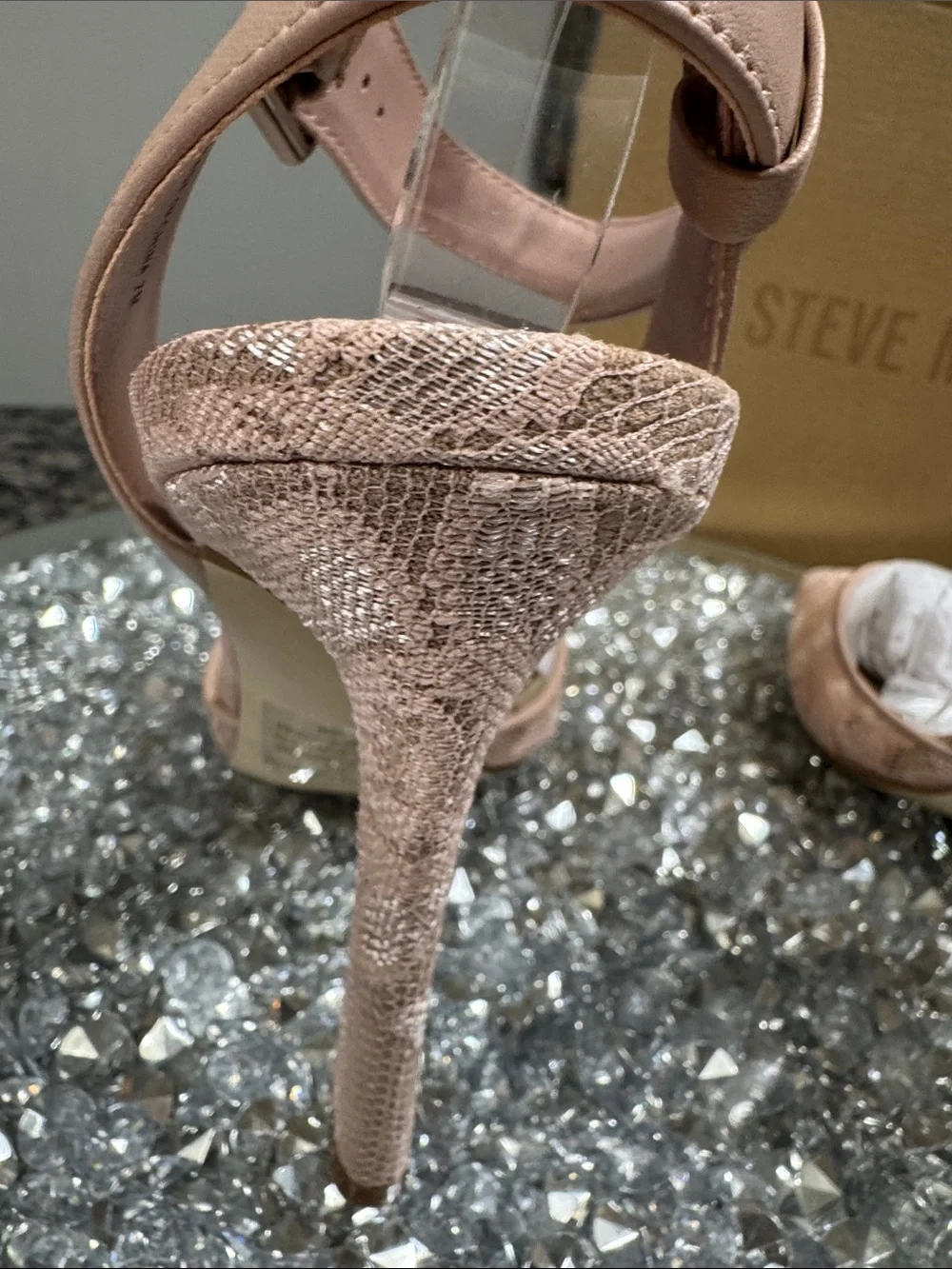 Steve Madden Sarantos mesh Nude Blush Lace Pointed-Toe Ankle Strap Heels NEW 7 - Picture 9 of 16